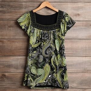 Apt. 9 XL Polyester Nylon Capped Sleeve Modern Print Blouse